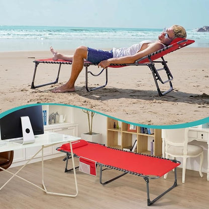 #WEJOY Outdoor Chaise Lounge Chairs, Portable Lounge Chairs for Outside, Adjustable Lightweight Beach Lounge Chair for for Adults, Patio, Pool, Lawn, Camping Tanning Chairs with Pillow, Red