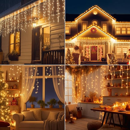 Plug-in Icicle Christmas Lights Waterproof - 65Ft 506 LED Icicle Lights for Outside Decorations with Remote, Warm White Icicle String Lights for Outdoor Indoor House Balcony Decor