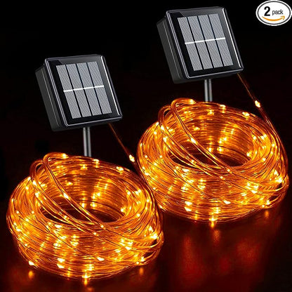 YEGUO Orange Lights for Tanksgiving, 2 Pack Each 33ft 100 LED Rope Lights Outdoor, 8 Modes Fairy Lights in Clear Thin Tube for Fall Autumn Thanksgiving Halloween