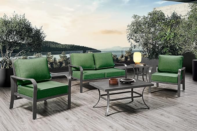 ARTPLAN Olefin 24x24 Deep Seat Patio Cushions for Outdoor Furniture,Extra 6 inch Thick,Back 18"x24",Removable,Replacement,Solid/Floral,Outdoor/Indoor,Invisible Green
