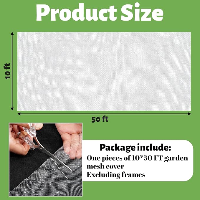 10x50 FT Garden Netting - Heavy Duty 60 Mesh Polyester Insect Barrier with Reinforced Edges | Bird & Pest Protection for Fruit Trees, Vegetable Gardens, Blueberry Bushes