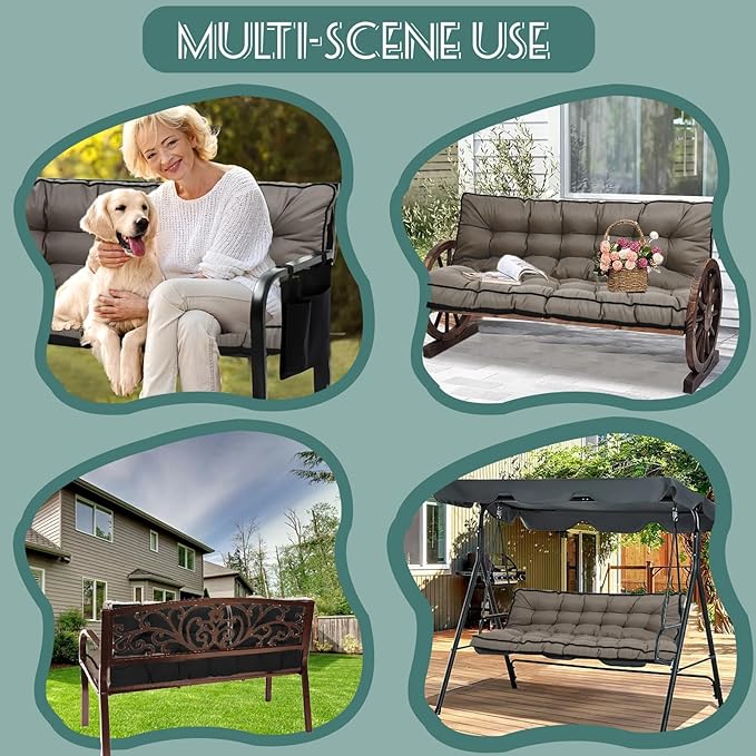 Replacement Cushions for Swing, Swing Cushions 3 Seater Replacement, Waterproof Thicken Washable Pad Cushion for Outdoor Indoor Furniture Swing Patio (Khaki, 40x70 inch)