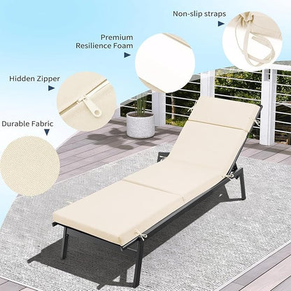 Outdoor Chaise Lounge Cushion 72" x 21" x 3", 4-Section Folding Patio Lounge Chair Cushion with Ties, Waterproof & Fade Resistant Replacement Cushion for Pool, Patio, Deck (Beige, 1 Pcs)