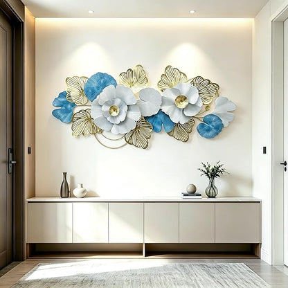Roivikis Large Metal Wall Art for Living Room, Extra Large Metal Wall Decor, 3D Lotus Abstract Flower Modern Leaves Wall Decoration, for Indoor Outdoor Bedroom, Entryway