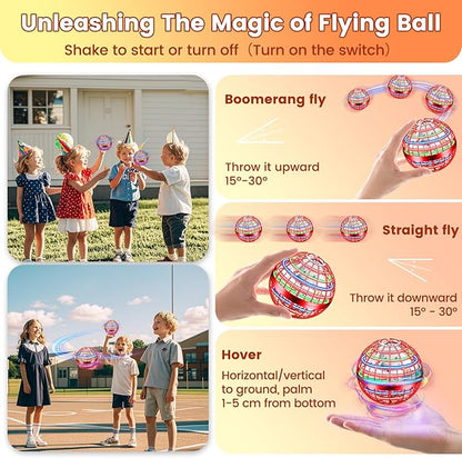 Flying Orb Ball Toy, 2026 Upgrade Hand Controlled Hover Ball with LED Lights, 360° Rotating Boomerang Globe Cool Mini Drone, Ideal Birthday&Christmas Gift for Boys Girls-Bright Red