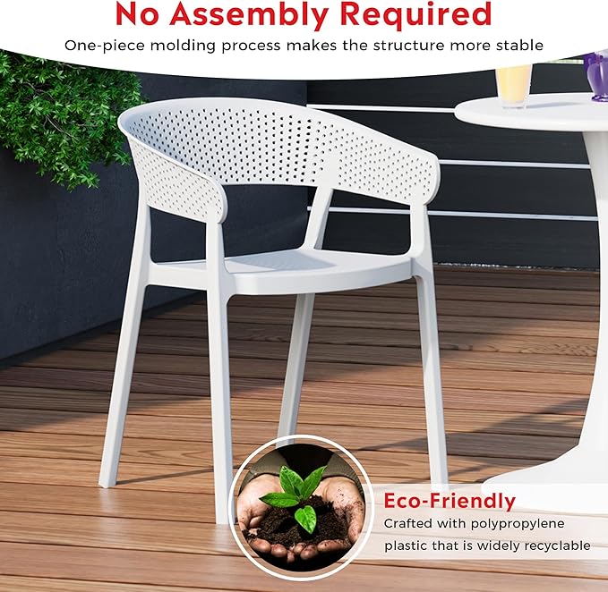 Costaelm Table Chairs Set of 4, HDPE Patio Square Dining Table and Stackable Chairs, Outdoor Small Patio Furniture Set All Weather for Backyard Porch Poolside, White
