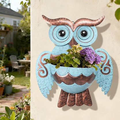 Metal Wall Planter Owl Wall Mounted Planters Small Flower Pot with Drainage for Indoor Outdoor Farmhouse Hanging Planter Succulent Plant Container Vertical Garden Yard Decor