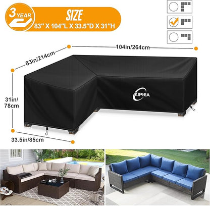 Kipiea Patio L-Shaped Sectional Sofa Cover, 420D Heavy-Duty Oxford Fabric Outdoor Sectional Cover with 6 Windproof Buckles, No Tears Anti UV No Fading (Left Facing, 83" x 104" L x 33.5" D x 31" H)