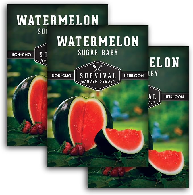 Sugar Baby Watermelon Seeds - Grow Little Round Icebox Watermelons at Home - Non-GMO Heirloom Variety for Planting - Survival Garden Seeds (3 Pack)