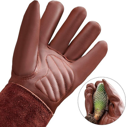 Thorn Proof Gardening Gloves for Men & Women, Long Cowhide Leather Rose Pruning Gloves with Forearm Protection, Puncture Resistant Gauntlets for Cacti, Blackberries & Yard Work(chocolate brown,Small)