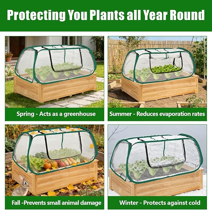 Dual-Layer Garden Plant Cover for Raised Beds, Freeze Protection & Breathable Mesh, Pop Up Garden Rows Plants Cover Accelerators, Greenhouse Cover for Seedlings, Vegetables & Fruits, 45" x 22" x 16"