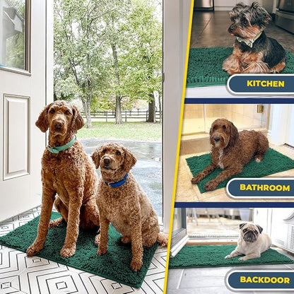 Muddy Mat® | Super Water Absorbent Door Mat Indoor, Microfiber Quick Dry Chenille Entryway Rug, Slip Resistant Front Door Mat, Indoor Mats for Entryway, Machine Washable Pet Rug, Dark Green 72"X48"