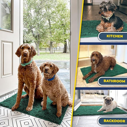 Muddy Mat® | Super Water Absorbent Door Mat Indoor, Microfiber Quick Dry Chenille Entryway Rug, Slip Resistant Front Door Mat, Indoor Mats for Entryway, Machine Washable Pet Rug, Dark Green 28"x18"
