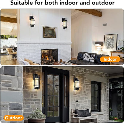 Outdoor Front Porch Light Fixtures Wall Mount, Water Ripple Outdoor Wall Lantern,2 Pack Black Exterior Lighting Fixtures, Waterproof Sconce Lights, Outside Lantern Lamp for Garage(Bulb Included)