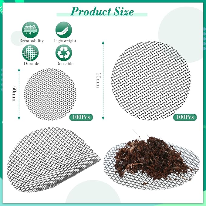 Shappy 200 Pieces Round Mesh for Plant Pot Gardening Pad Plant Mesh Pad Bonsai Flower Drainage Hole Screens Bonsai Pot Bottom Mat for Garden Prevent Soil Loss Anti