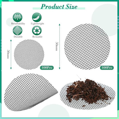 Shappy 200 Pieces Round Mesh for Plant Pot Gardening Pad Plant Mesh Pad Bonsai Flower Drainage Hole Screens Bonsai Pot Bottom Mat for Garden Prevent Soil Loss Anti