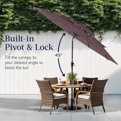 Best Choice Products 10ft 3-Tier Market Patio Umbrella, Outdoor Sun Shade with Tilt, Crank Lift, 8 Ribs for Backyard, Deck, Poolside – Deep Taupe