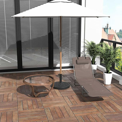 Outsunny Folding Chaise Lounge Chair, Pool Sun Tanning Chair, Outdoor Lounge Chair with Reclining Back, Breathable Mesh Seat, Headrest for Beach, Yard, Patio, Brown