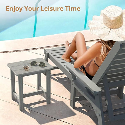 LUE BONA Outdoor Side Table, HDPS Small Outdoor Table, Rectangle Adirondack Side Table, Outside Table for Patio, Porch, Deck, Pool, Weather Resistant/Easy Maintenance, Gray
