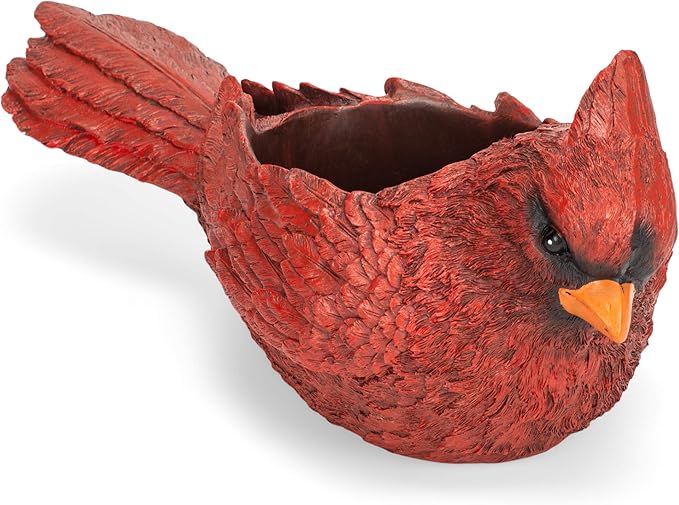 Napco Imports Red Painted Resin Cardinal Planter Bird Flower Pot Home Garden Decor Art Planter