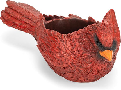 Napco Imports Red Painted Resin Cardinal Planter Bird Flower Pot Home Garden Decor Art Planter