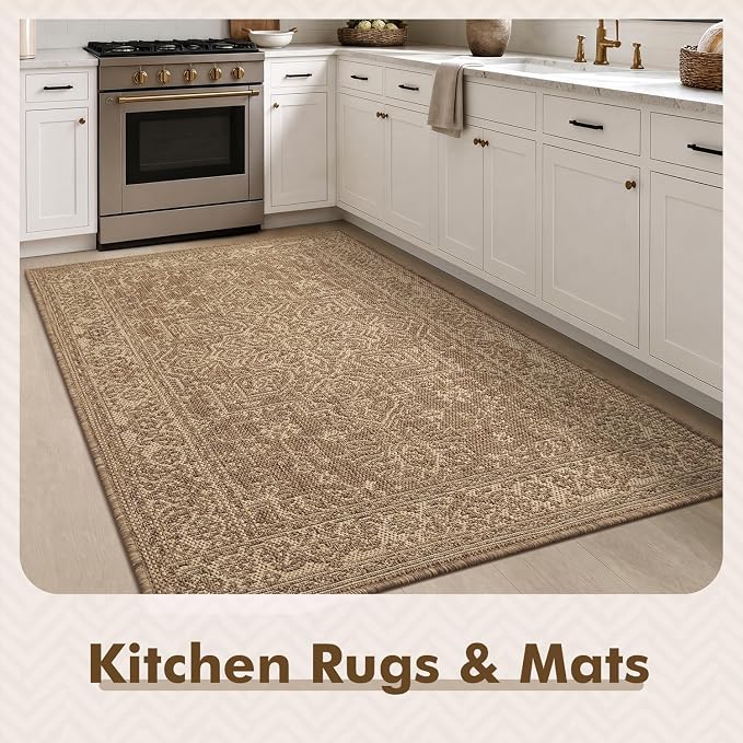 MontVoo-3x5 Outdoor Rug Porch Entryway Rug-Polypropylene Indoor Outdoor Rugs for Entryway Kitchen Balcony Patio, Textured Weave, Durable, Fade-Resistant, Non-Shedding, Vintage Neutral Brown