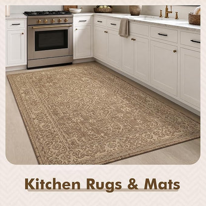 MontVoo-3x5 Outdoor Rug Porch Entryway Rug-Polypropylene Indoor Outdoor Rugs for Entryway Kitchen Balcony Patio, Textured Weave, Durable, Fade-Resistant, Non-Shedding, Vintage Neutral Brown