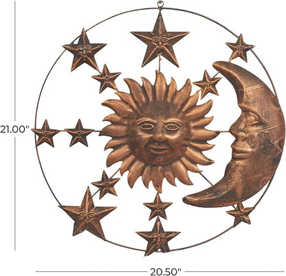 Deco 79 Metal Sun and Moon Home Wall Decor Indoor Outdoor Wall Sculpture with Stars, Wall Art 21" x 1" x 21", Bronze