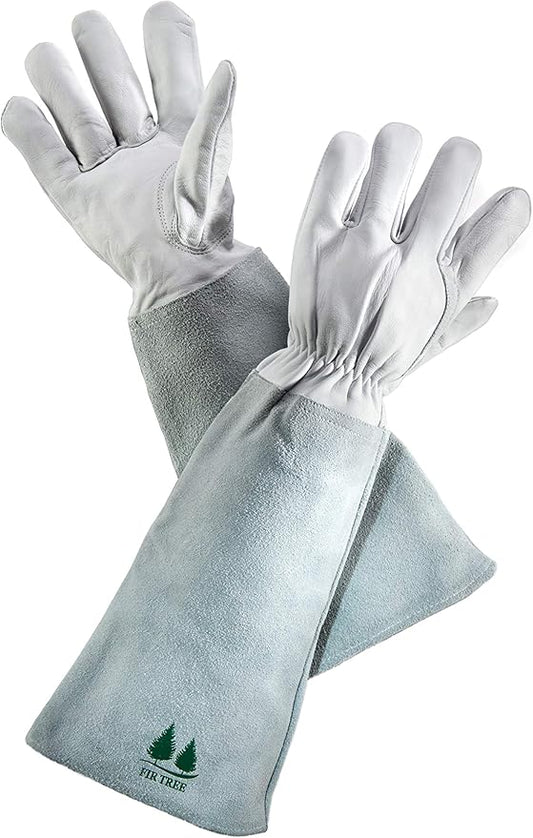 Leather Gardening Gloves by Fir Tree. Premium Goatskin Gloves With Cowhide Suede Gauntlet Sleeves. Perfect Rose Garden Gloves. Men's and Women's Sizes. M-8 (See Size Chart Photo)