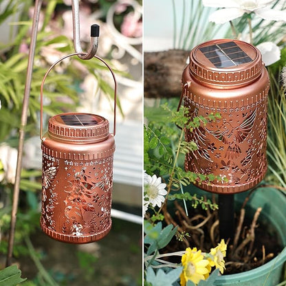 Cooo 6 Pack Solar Lanterns Outdoor Waterproof -Hummingbird Rose Gold Solar Pathway Lights Landscape Path Lights Christmas Lights Gifts for Women Mom Grandma for Garden Yard Patio Backyard Decor
