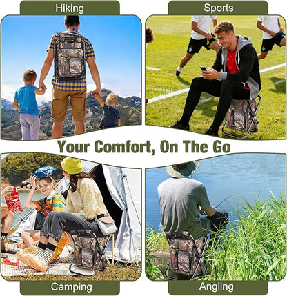 Kikerike Backpack Stool Cooler Chair Heavy Duty 300 LBS Max Load Portable Lightweight Stool Backpack Folding Fishing Cooler Seat for Camping Hunting Fishing - Woodland