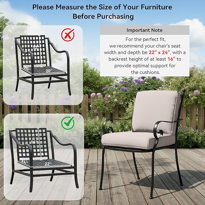 Patio Chair Cushions 4 Packs - Outside High Back Thick Water-Resistant Cushion 22x24 with Zipper Cover for Outdoor Glider Rocking Chairs Loveseat Couch – Beige/Regular