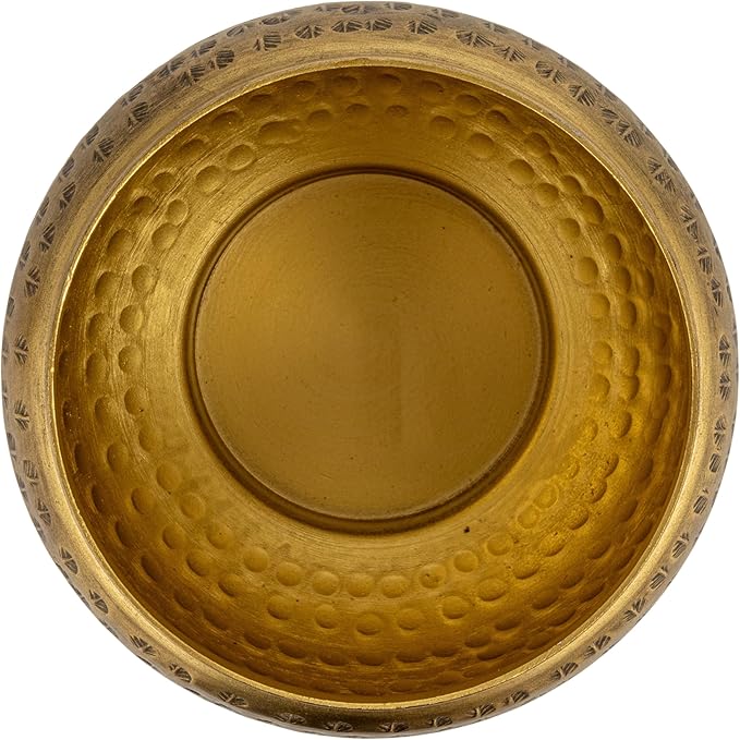 Creative Co-Op Round Hammered Metal Container with Bee Finial, Brass Finish