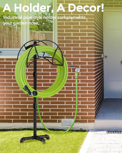 Freestanding Garden Water Hose Storage Holder Stand for Outside, 160-Ft Hose Heavy Duty Metal Hanger Reel Organizer Outdoor Yard Lawn, Standing Keeper Rack with Ground Stake, Black GHH01B
