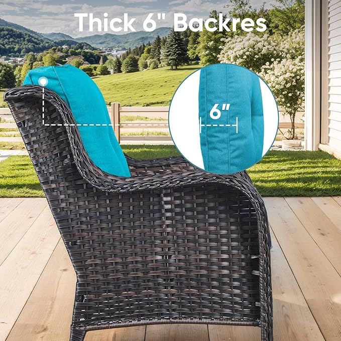 Patio Chair Cushions 4 Packs - Outside High Back Thick Water-Resistant Cushion 22x24 with Zipper Cover for Outdoor Glider Rocking Chairs Loveseat Couch – Teal/Buckle