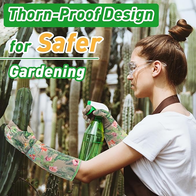 HLDD HANDLANDY Long Gardening Gloves for Women Men - Leather Rose Pruning Gloves Thorn Proof - Breathable Working Glove