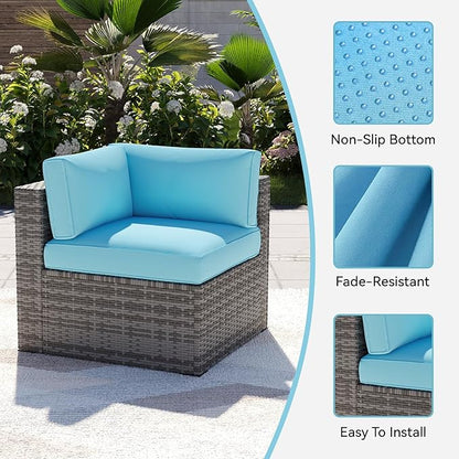 Aoxun 14pcs Patio Cushion Covers Replacement, Waterproof Outdoor Furniture Cushion Covers with Zipper and Non-Slip Bottom, Patio Sofa Couch 3 Sizes for Patio Sectional, Covers Only (Sky Blue)