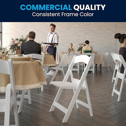 Flash Furniture Hercules Series Folding Chair - White Resin - Set of 4 800LB Weight Capacity Comfortable Event Chair - Light Weight Folding Chair