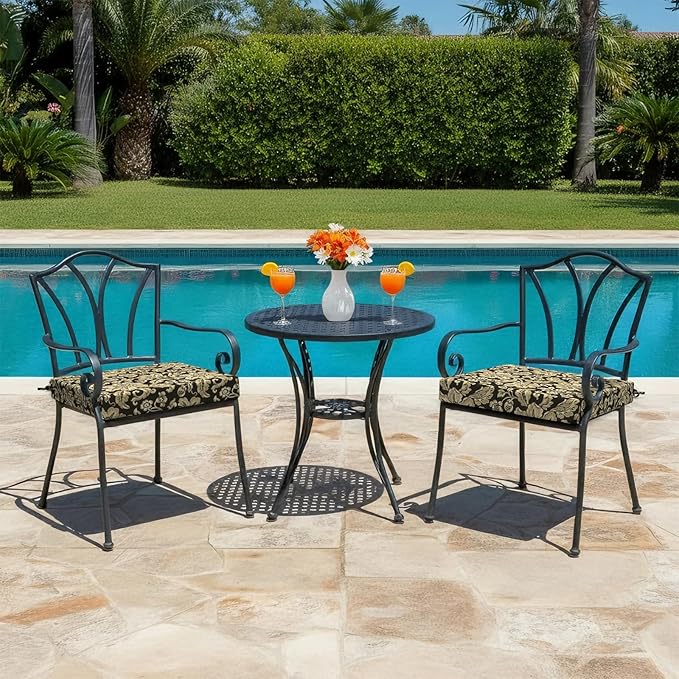 LVTXIII Outdoor Chair Cushions, Water Repellent Patio Furniture Cushions Outdoor Chair Pads with Ties for Dining Chairs and Garden Furniture, 22"x22"x3" Set of 2, Jacobean Black