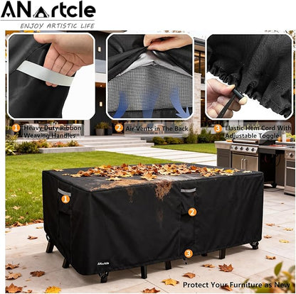 ANartcle Patio Furniture Covers 76L x 54W x 28H inch,600D Waterproof Heavy Duty Outdoor Furniture Covers,Outdoor Wicker Furniture Set with Swivel Patio Chairs General Purpose Furniture Cover,Black
