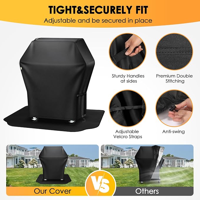 Grill Cover 32 Inch & Under Grill Mat,Grill Cover for Outdoor Waterproof Weather Resistant,UV & Fade Resistant, Compatible with Weber Nexgrill Charbroil Kenmore Gas Grill, Black