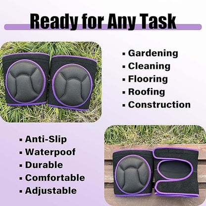 Garden Work Knee Pads for Adults, Soft Kneeling Pad for Women Gardeners, Scrubbing Floors & House Cleaning, Safety Men Knee Cushion Padded for Flooring, Weeding, Crawling - Easy Fit & Clean - Purple (Large)