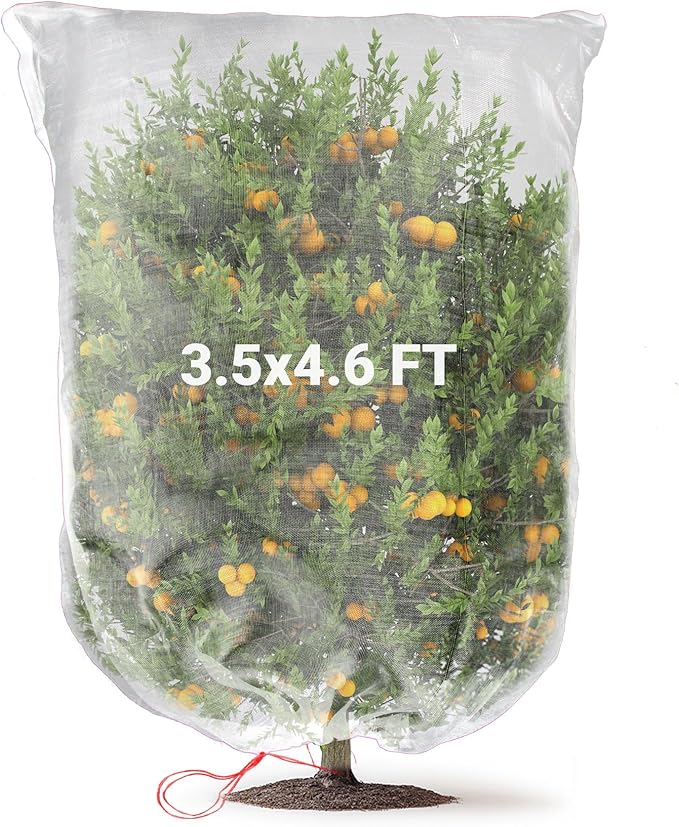 Bird Netting for Garden Protection - Sukh 3.5 x 4.6 FT Blueberry Bush Netting Covers with Drawstring Fine Mesh Plant Pest Barrier for Fruit Trees, Tomato, Strawberry, from Birds & Cicadas (1 Pack)