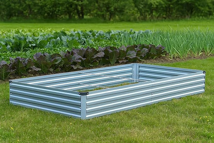 Meberam 2 Pack 8x4x1FT Galvanized Raised Garden Beds Kit Outdoor Metal Gardening Planter Box for Vegetable Elevated Flower Herbs,Gray