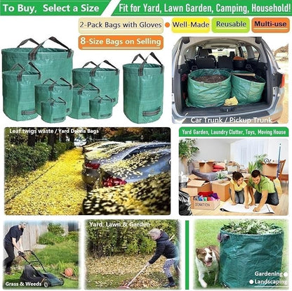 Standard 2-Pack 46 Gallon Lawn Garden Bags (D26,H19 in) Yard Waste Bags W/Gardening Gloves for Leaf Bag,Yard Debris,Trash Container,Recycling Bin,Camping Waste Bin,Grass Clippings,Weeds Bag 4 Handles