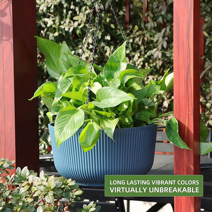 Dexceder 9.8 Inch Self Watering Hanging Planters Indoor Outdoor, Thickened Hanging Basket Flower Plant Pot (2 Pack, Deep Blue)