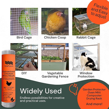 MaPorch Hardware Cloth - 15.7 x 39.3 in, Silver, Garden - Rust-Resistant Galvanized Wire Mesh & Welded Wire Fencing for Poultry Netting, Rabbit Fence & Garden Trellis Support