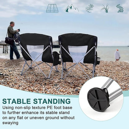 HaSteeL Low Beach Chairs for Adults, Lightweight Camping Folding Chair with Carrying Bag, Portable for Outdoors Lawn Backyard Patio RV Trip Fishing Sport Tailgating, Support 300LBS, Black, 2 Pack
