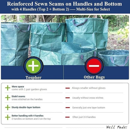 Standard 3-Pack 46 Gallon Lawn Garden Bags (D26,H19 in) Yard Waste Bags with Gardening Gloves for Leaf Bag,Yard Debris,Garden Trash Container,Camping Waste Bin,Lawn Weeds,Grass Clippings Bag 4 Handles