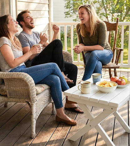 PASAMIC Folding Outdoor Side Table, HDPE Outdoor End Table, All-Weather Patio Table with 17.7" Wide Tabletop, No Assembly, for Porch, Deck, Poolside, White